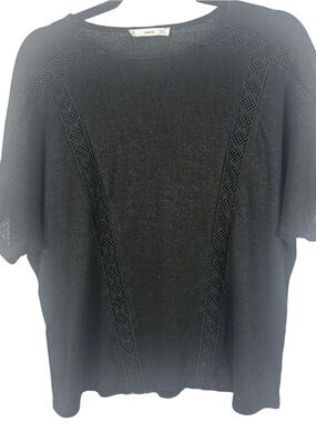 MANGO MNG Black Crochet Lace Trim Knit Dolman Top Large